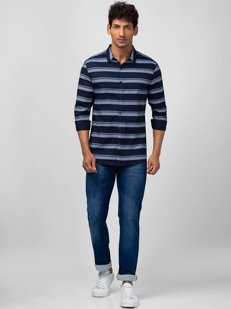 globus  Globus Men Dark Indigo Stretchable Mid-Rise Tapered Fit Jeans for Men | Best Price UAE